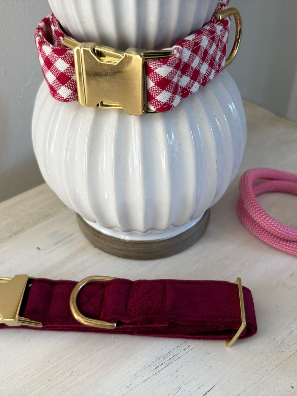 The Foggy Dog Burgundy VelvetDog Collar w: Gold Hardware Size M